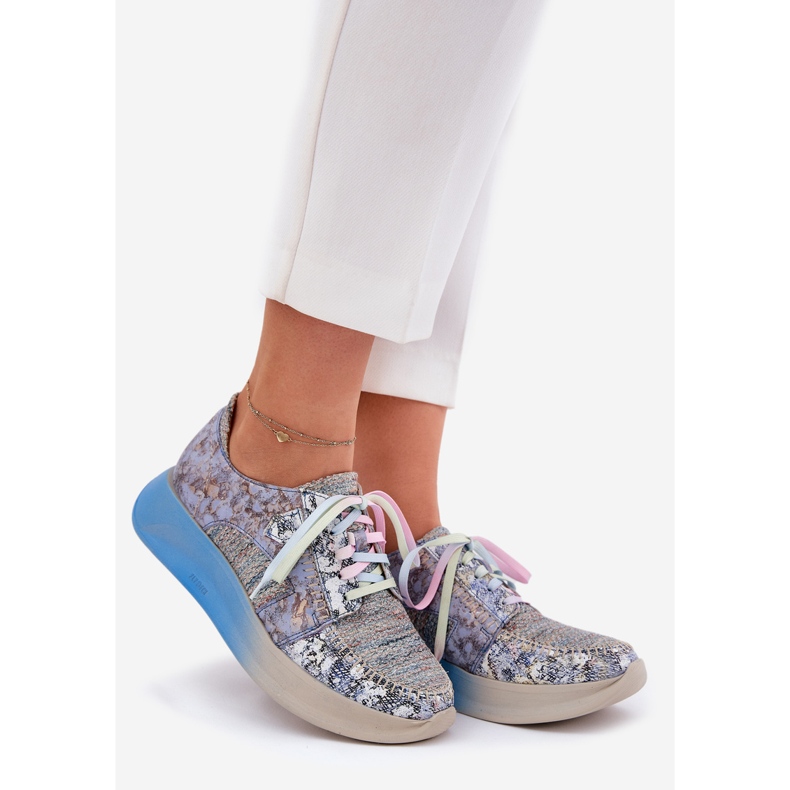 Kvinnors läderskor på Maciejka-plattformen 06776a-06 Blue blå 1