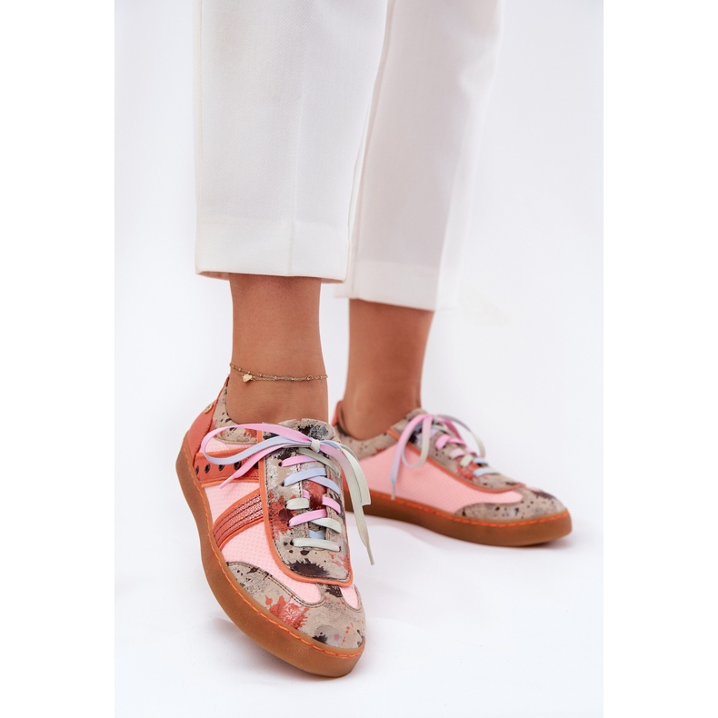 Maciejka Kvinnors läder sneakers macijka 06840-18 orange 2