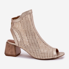 Kvinnors läderhöga klackar med en öppen maciejka häl 06899-25 Golden-Beige 4