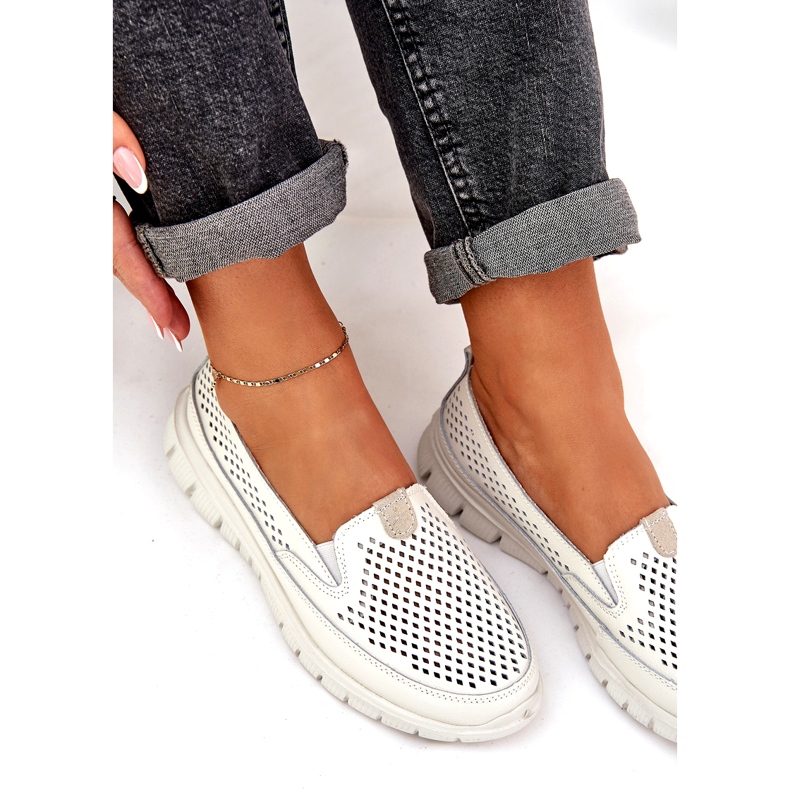 Evento Light Leather OpenWork Loafers 24pb18-6870 White vit 4