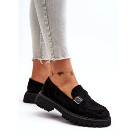 Vinceza Kvinnors eko-sendary svarta mockasiner med ett dekorativt bälte och en läderinsats 2