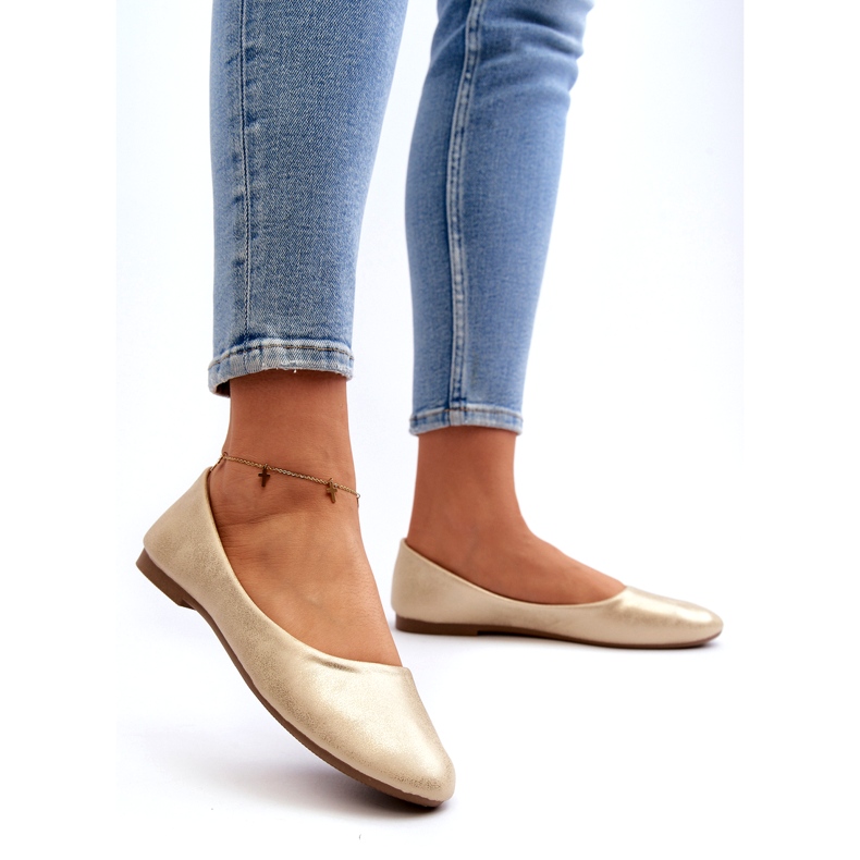 Klassiska guldballerinor i läder gyllene 2