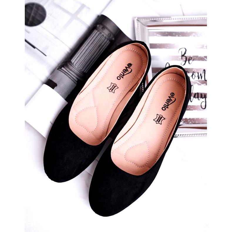 Evento Kvinnors mocka ballerinas 9BL02-1031 läderinsula svart insats 4