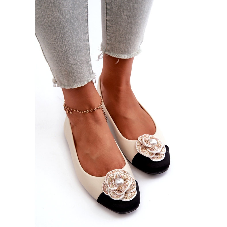 Seastar Kvinnors ballerinas eko läder med dekorativ pärla beige 3