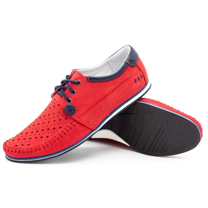 KOMODO Herrskor läder loafers 875 för sommaren röd 3