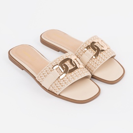 Goodin Beige kvinnors flip flops med en gyllene kedja 1