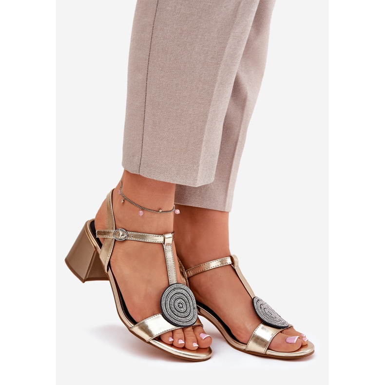 S.Barski Lädersandaler på stolpen med dekoration JC51-842 guld gyllene 1