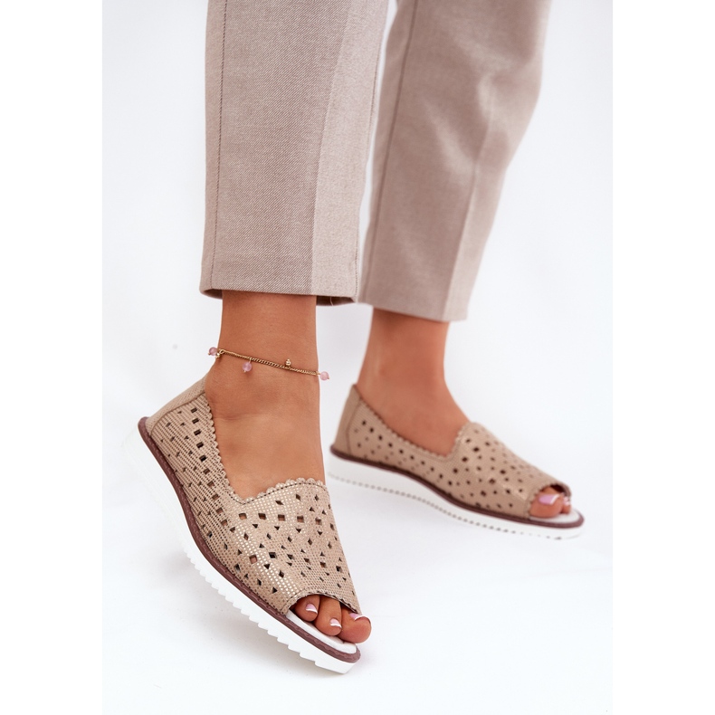 S.Barski Läder Openwork Ballerinas med bara fingrar S. Barski LR51-922 Guld gyllene 2