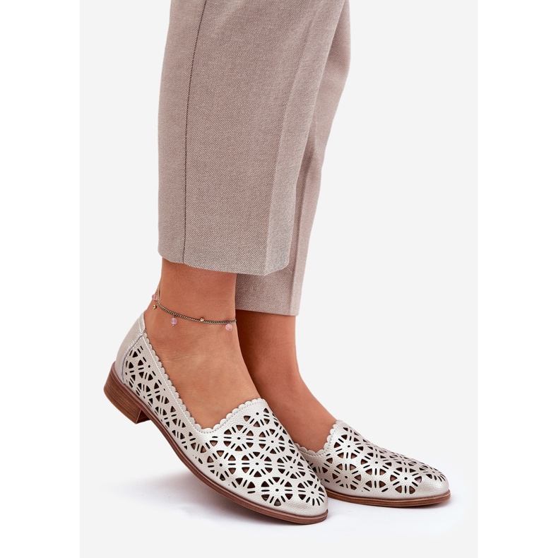 S.Barski Läder OpenWork Women's Moccasins S. Barski LR51-646 PLN gyllene 1