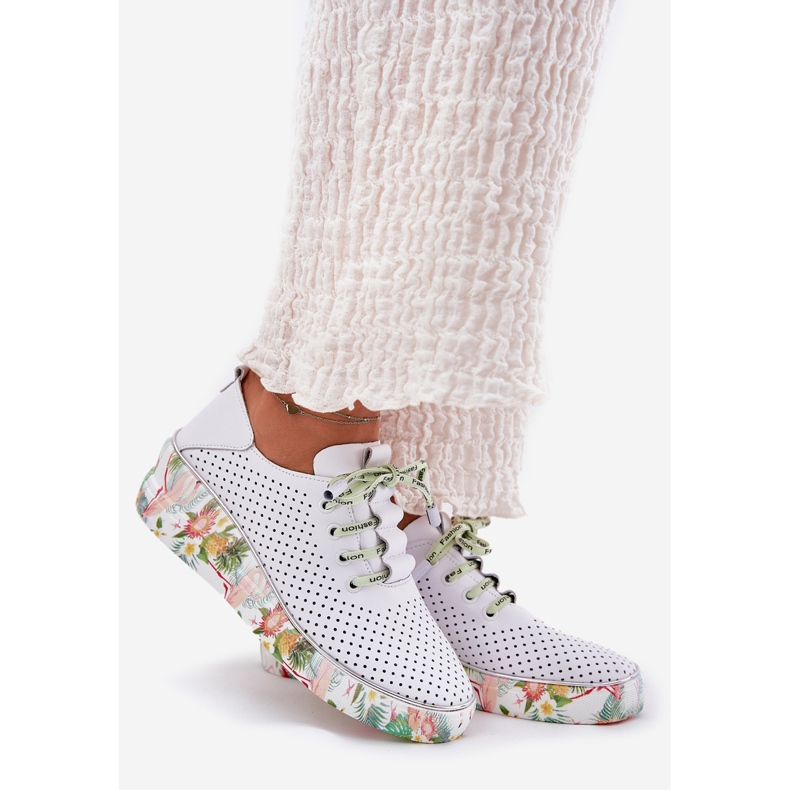 Läderkilskor med mönster Artiker 54C1807 Vit och grönt 1