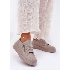 Vinceza Sneakers lädersportskor på plattformen med Vincez Castle 88019 Dark Beige 2