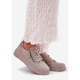 Vinceza Sneakers lädersportskor på plattformen med Vincez Castle 88019 Dark Beige 1