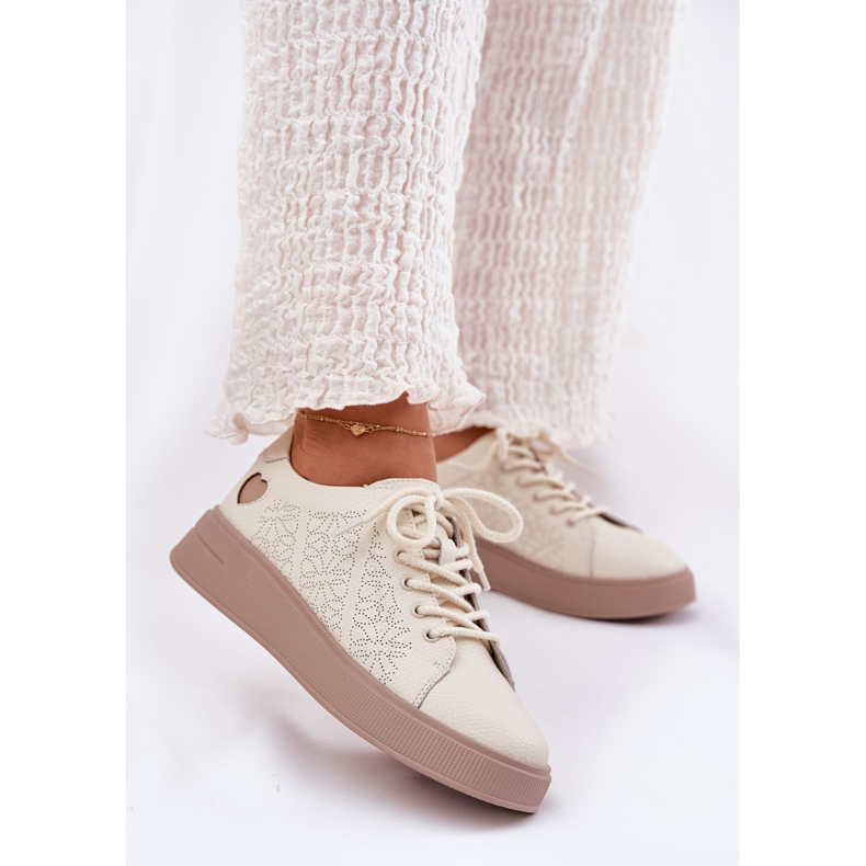 Kvinnors lädersneakers på Vinceza 88018 Beige -plattformen 2