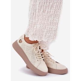 Kvinnors lädersneakers på Vinceza 88018 Beige -plattformen 1