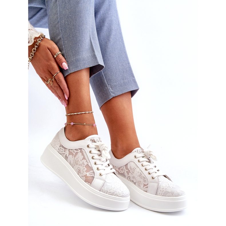 S.Barski Kvinnors spetsar sneakers sneakers på plattformen S. Barski HY51-059 Vit 1