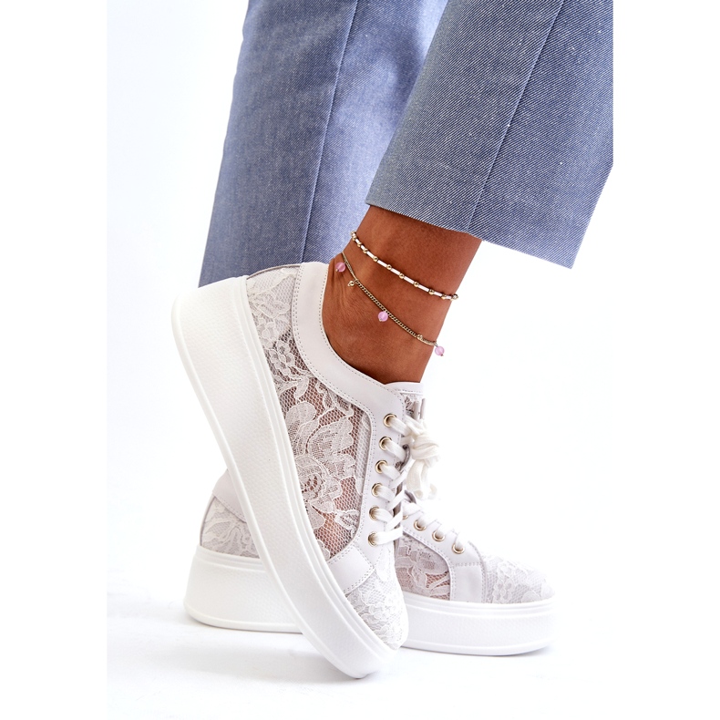 S.Barski Kvinnors spetsar sneakers sneakers på plattformen S. Barski HY51-059 Vit 3