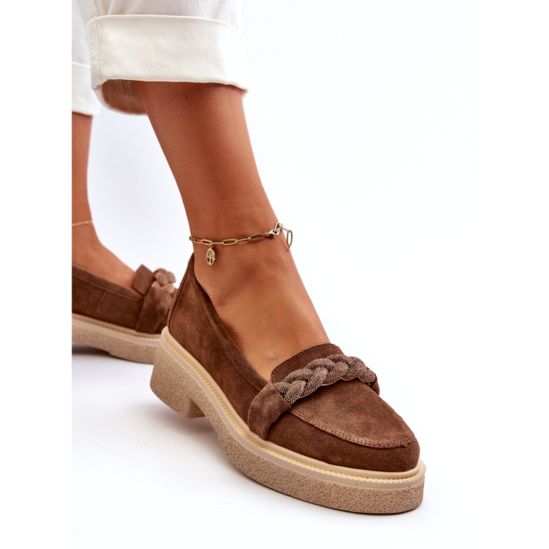 Zazoo 3429/W Mockasin för kvinnor med dekoration, brun 2