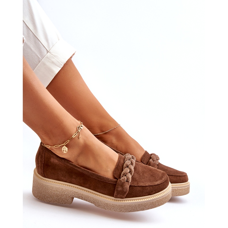 Zazoo 3429/W Mockasin för kvinnor med dekoration, brun 4