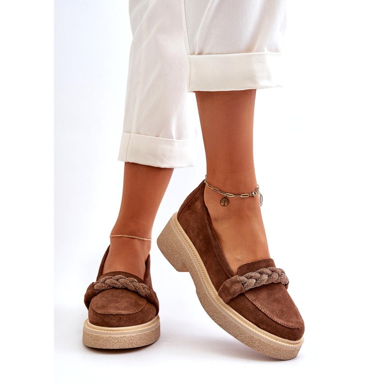 Zazoo 3429/W Mockasin för kvinnor med dekoration, brun 3