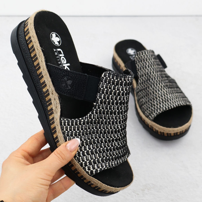 Läder kvinnors läderkilar svart svart rieker v7953-00 1