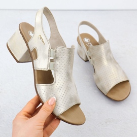 Kvinnors höga klackar Sandaler Golden Rieker 64665-60 gyllene 1