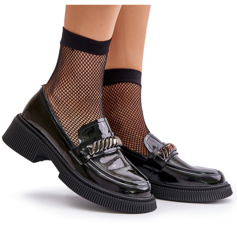 S.Barski Kvinnors lackerade loaffoles loafers med dekoration LZ42-030 svart 5