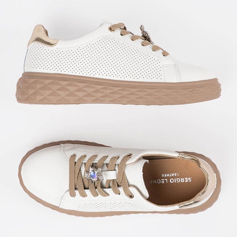 Vita och beige sneakers med läderstift Sergio Leone 2