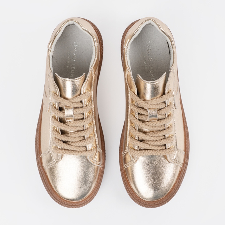 Golden Sneakers Women's Leather Sergio Leone gyllene 2