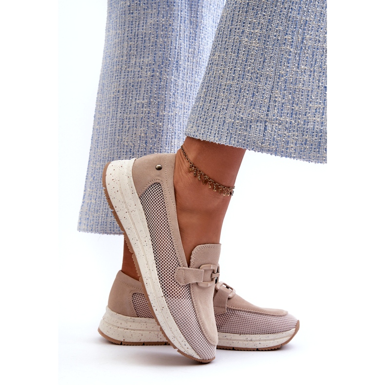 S.Barski Kvinnors mocka Mockasins TW210 Beige med en prydnad 3