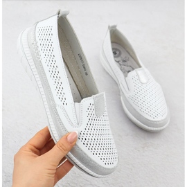 Evento Women's Openwork Leather Shoes White Event 5634 vit 1