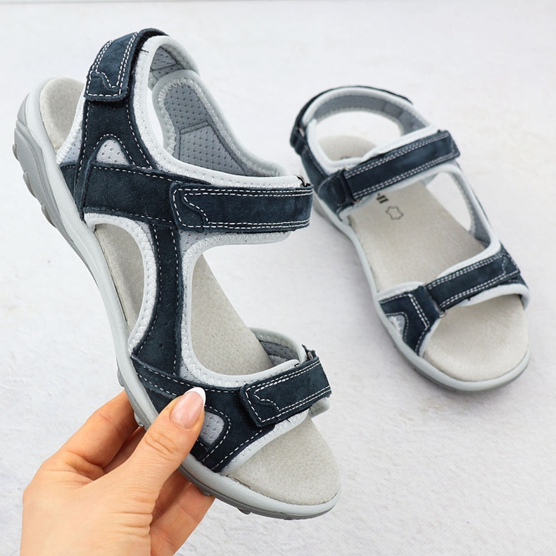 Cambell Camell Al94327 Navy Blue Leather kardborrsandaler blå 1