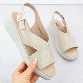 Kvinnors sandaler på kilar Golden Jezzi Asa266-9 gyllene 1