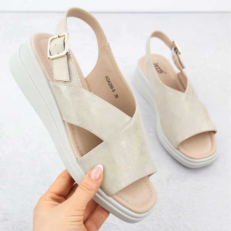 Kvinnors sandaler på kilar Golden Jezzi Asa266-9 gyllene 1