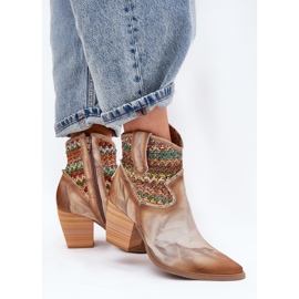 Cowboy Leather Boots på ett inlägg med en dekorativ Maciejka-flätan 06810-29 Multikolor mångfärgad 3