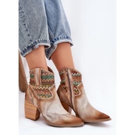 Cowboy Leather Boots på ett inlägg med en dekorativ Maciejka-flätan 06810-29 Multikolor mångfärgad 9
