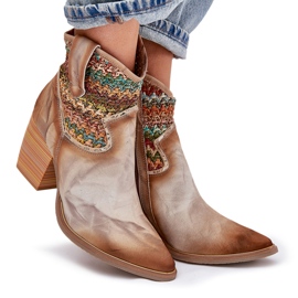 Cowboy Leather Boots på ett inlägg med en dekorativ Maciejka-flätan 06810-29 Multikolor mångfärgad 10