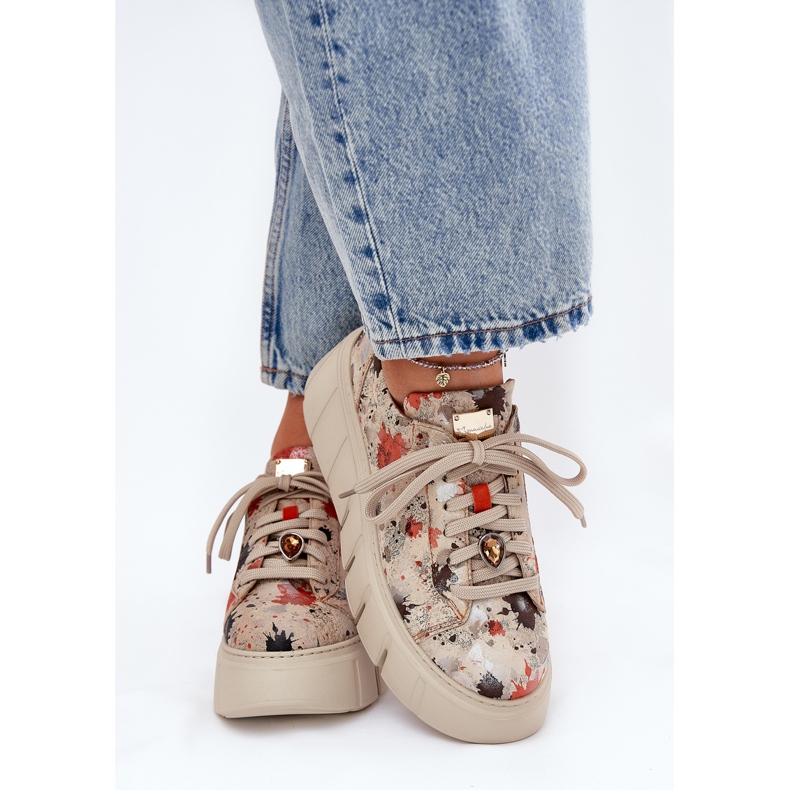 Lädersneakers på Maciejka-plattformen 06891-18 Beige 1