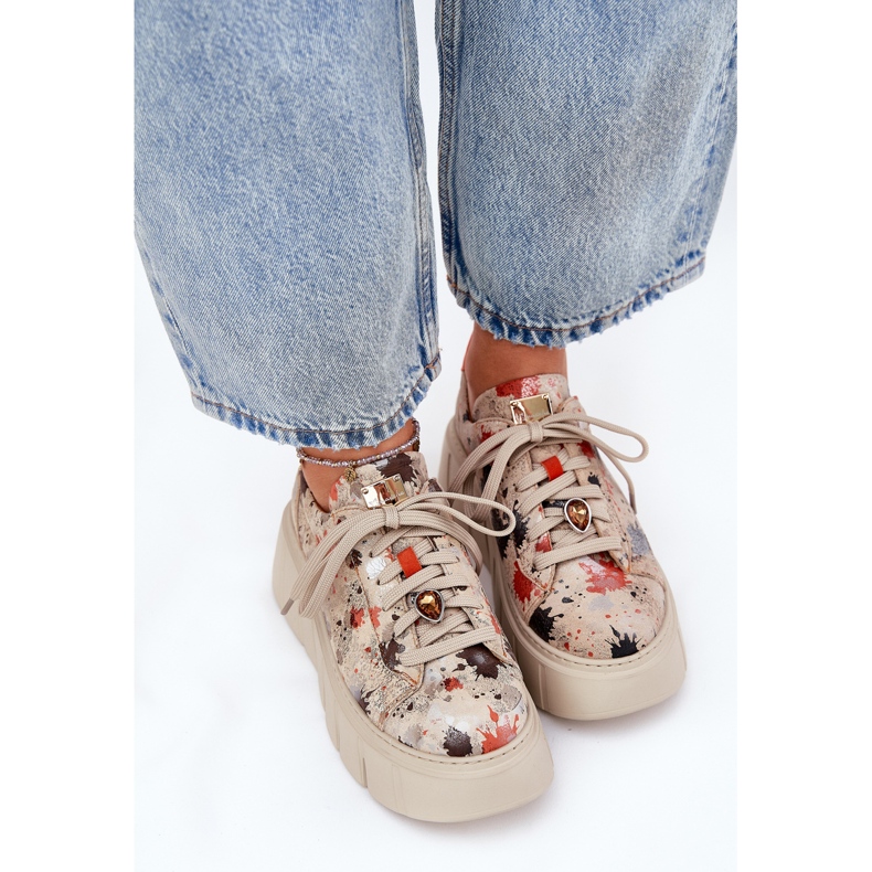 Lädersneakers på Maciejka-plattformen 06891-18 Beige 2