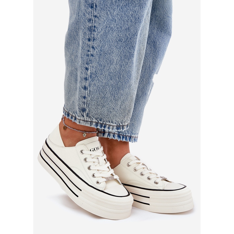 Kvinnors lädersneakers på Goe RR2N4106 Vit plattform 1
