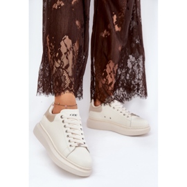 Kvinnors lädersneakers på Goe RR2N4004 -plattformen Beige 2