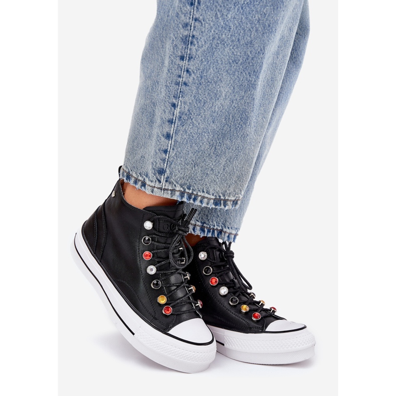 GOE Gee RR2N4101 Kvinnors höga lädersneakers svart 1