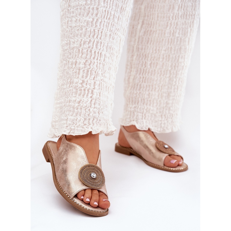 S.Barski Glänsande kvinnors sandaler dekorativa detalj S. Barski KV51-012 rosa guld gyllene 2