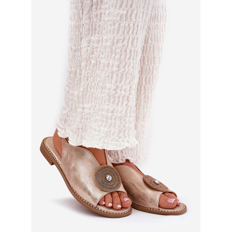 S.Barski Glänsande kvinnors sandaler dekorativa detalj S. Barski KV51-012 rosa guld gyllene 1