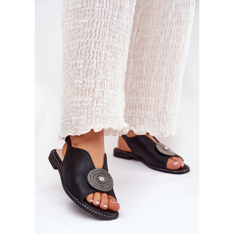 S.Barski Glänsande kvinnors sandaler dekorativa detalj S. Barski KV51-012 svart 2