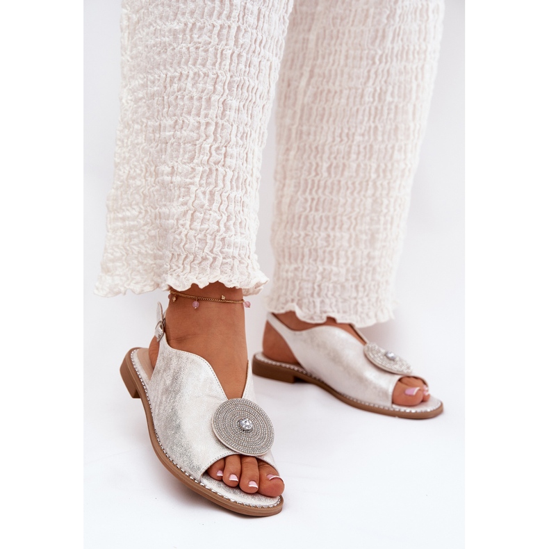 S.Barski Glänsande kvinnors sandaler Dekorativa detalj S. Barski KV51-012 Silver 2
