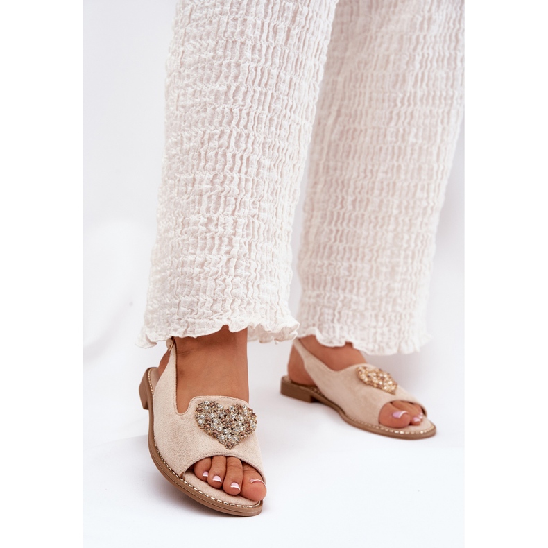 S.Barski Kvinnors sandaler med ett dekorativt hjärta S. Barski KV27-018 Beige 2