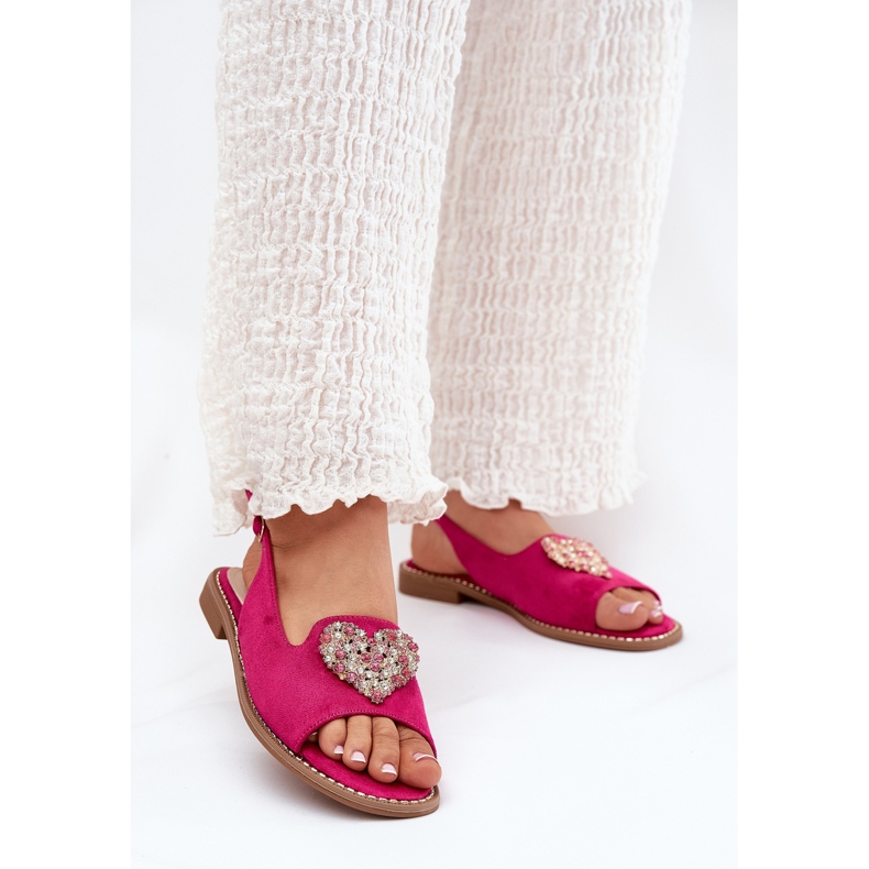 S.Barski Kvinnors sandaler med ett dekorativt hjärta S. Barski KV27-018 Fuksja rosa 2