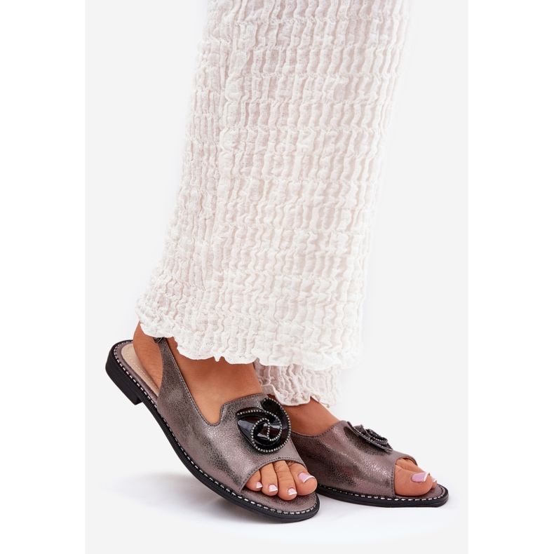 S.Barski Glänsande kvinnasandaler med en prydnad S. Barski KV51-006 Grå 1