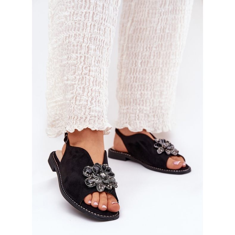 S.Barski Flat-klackade kvinnosandaler med en prydnad S. Barski KV27-001 svart 2