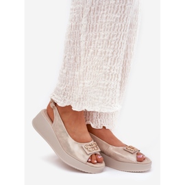 S.Barski Sandaler för kvinnor läder på kil med en dekorativ detalj av S. Barski LR51-593 guld gyllene 1